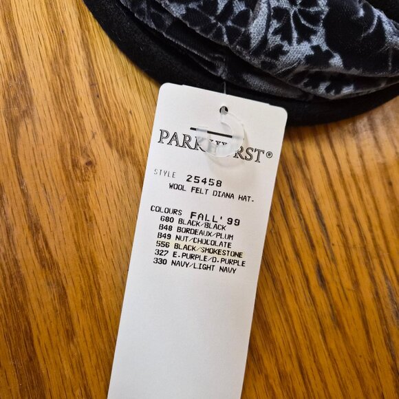 VTG Parkhurst Canada Wool Cloche Hat Black Smokestone Velvet Band Diana Style - Picture 7 of 9